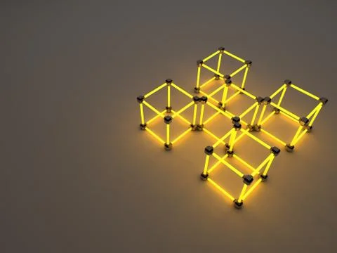 Glowing cubes of fluorescent tubes. Abstract composition of geometric processing Illustrazione stock