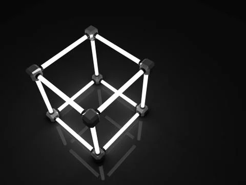 Glowing cubes of fluorescent tubes. Abstract composition of geometric processing Illustrazione stock