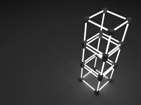 Glowing cubes of fluorescent tubes. Abstract composition of geometric processing Illustrazione stock
