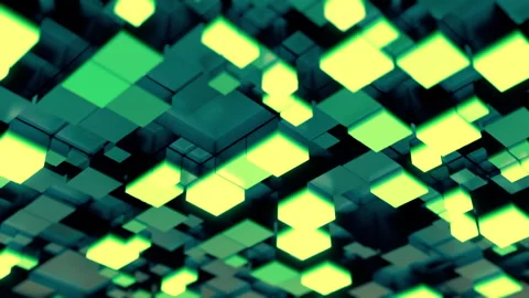 Glowing Cubes Form Electric Network. Bright Geometric Patterns Depict Dynamic Stock Footage 346006010