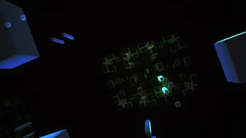 Glowing Cubes Form a Symmetrical Geometric Pattern in a Dark Digital Space Stock Footage 343701471