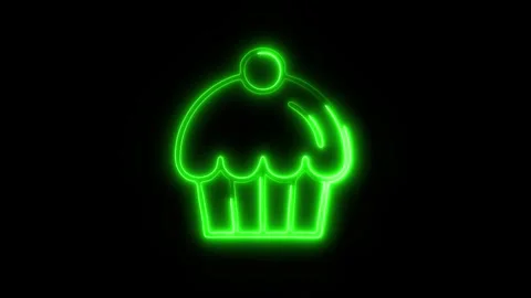 Glowing Cupcake Icon in HD Video Neon Animation Stock Footage 304556339