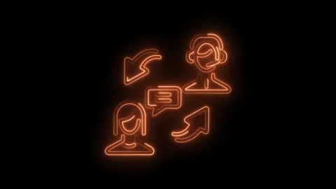Glowing customer support icons with arrows and speech bubble animation on b.. Stock Footage 345983398
