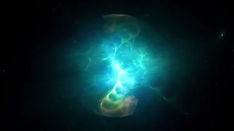 Glowing Cyan Abstract Energy Vortex on Dark Background Stock Footage 345952682
