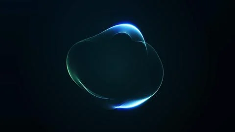 Glowing cyan abstract orb on black background with translucent fluid contou.. 스톡 일러스트