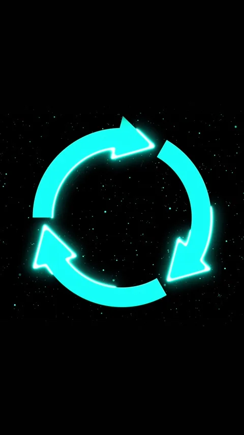 Glowing Cyan Arrows Forming a Circular Refresh Symbol Against a Starry Nigh.. Stock Footage 344730760