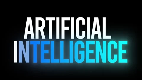 Glowing cyan Artificial Intelligence typography reveal 3 variants Stock Footage 337272593