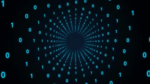 Glowing cyan binary code flowing through a digital tunnel animation Stock Footage 346643348