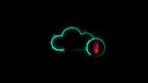 Glowing cyan cloud icon with red exclamation notification. Cloud icon techn.. Stock Footage 337130285