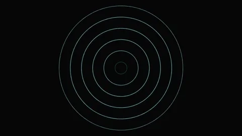 Glowing cyan concentric circles expanding on black background Stock Footage 346663764