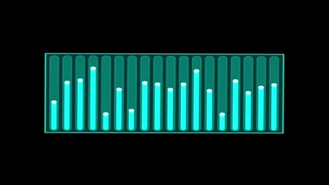 Glowing cyan digital audio spectrum equalizer Stock Footage 345009756