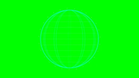 A glowing cyan digital globe wireframe isolated on a bright green background Stock Footage 340902982
