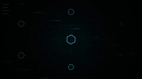 Glowing cyan digital hexagon interface grid with AES-256 encryption data in dark Stock-Footage 347080944