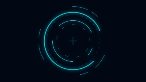Glowing cyan digital hud targeting reticle isolated on black background Stock Footage 335145892