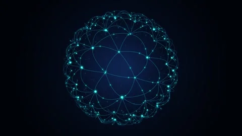Glowing cyan digital network sphere technology background animation Stock Footage 346643304