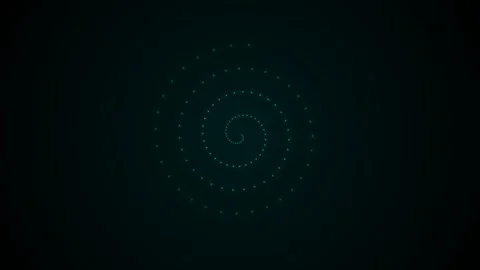Glowing cyan dots form a mesmerizing rotating spiral pattern Stock Footage 345617651