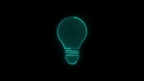 Glowing cyan electric light bulb icon animation appearing on black backgrou.. Stock Footage 345550130