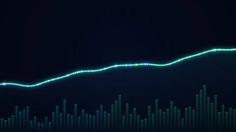 Glowing cyan financial line graph showing market data fluctuations on dark .. 動画素材 343155100