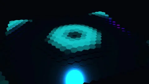 Glowing cyan hexagonal tech grid pulsing with circular light wave on dark b.. Stock Footage 342338079