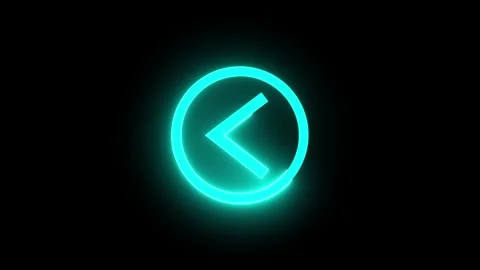 Glowing cyan left arrow in circle on black. Cyan arrow symbol for direction.. Stock Footage 337816917