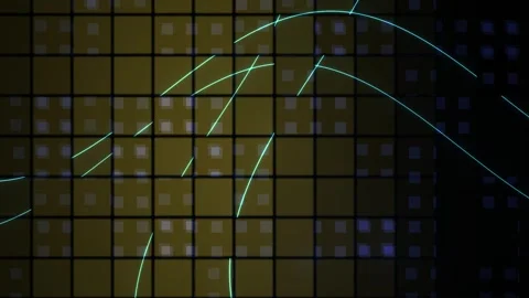 Glowing Cyan Lines Trace Paths on a Dark Grid for Abstract Technology Motio.. Stock Footage 343701656
