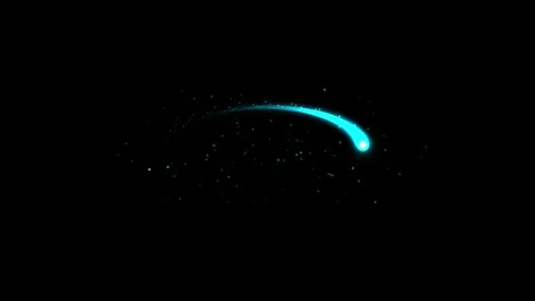 Glowing cyan meteor comet with particle trail circling over black backgroun.. Stock Footage 345573309