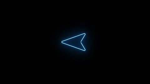 Glowing cyan neon arrowhead left pointer sign on black background 4k. Stock Footage 345429154