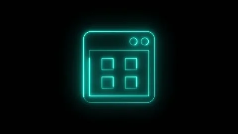 Glowing cyan neon computer window icon on black background Stock Footage 346056602