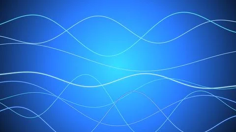 Glowing cyan neon light waves on a dark blue gradient background, abstract .. Stock Illustration