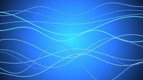 Glowing cyan neon light waves flowing horizontally across a dark blue gradi.. Stock Illustration