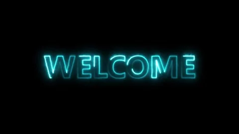Glowing Cyan Neon W E L C O M E Text Animation Black Background Dynamic Ene.. Stock Footage 338371780