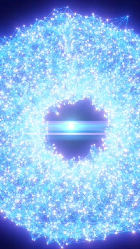 Glowing cyan particle network forms a circular digital portal with connecte.. Stock Footage 336177932