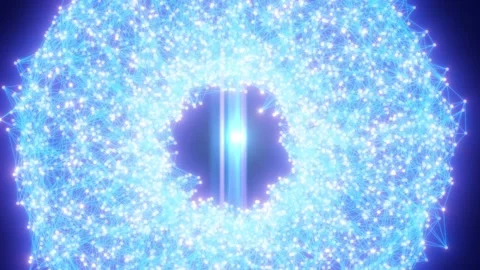 Glowing cyan particle network forms a circular digital portal with connecte.. Stock Footage 337185420