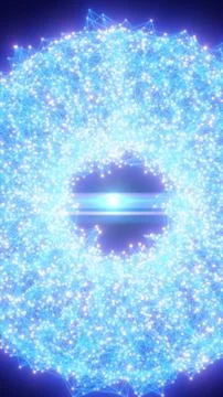 Glowing cyan particle network forms a circular digital portal with connecte.. イラスト素材