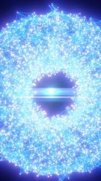 Glowing cyan particle network forms a circular digital portal with connecte.. Stock Illustration