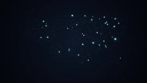 Glowing Cyan Particle World Map with Pulsing Global Network Nodes and Soft .. Stock-Footage 345981958
