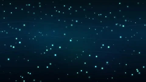 Glowing cyan particles drifting on dark blue background Stock Footage 335941894