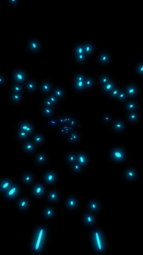 Glowing cyan particles flying through dark space abstract motion Stock Footage 340457106