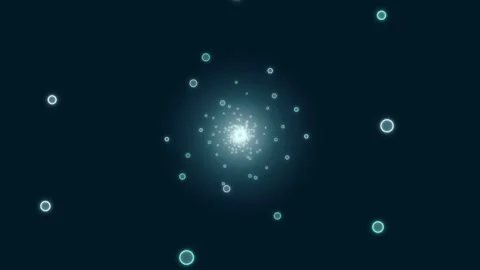 Glowing cyan particles orbit a bright central energy core Stock Footage 336995746