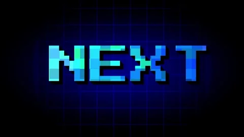Glowing Cyan Pixel Font NEXT Retro Game Text Stock Footage 337390836