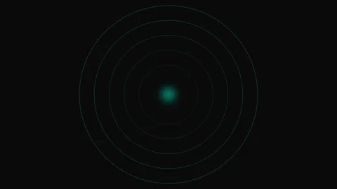 A glowing cyan point centered within several concentric dark circular rings Stock Footage 339619298