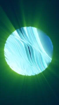 Glowing cyan sphere with wavy vertical bands and green rays radiating into .. イラスト素材