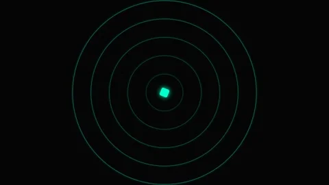 A glowing cyan square centered within concentric rings on a black background Vídeos de archivo 339619233