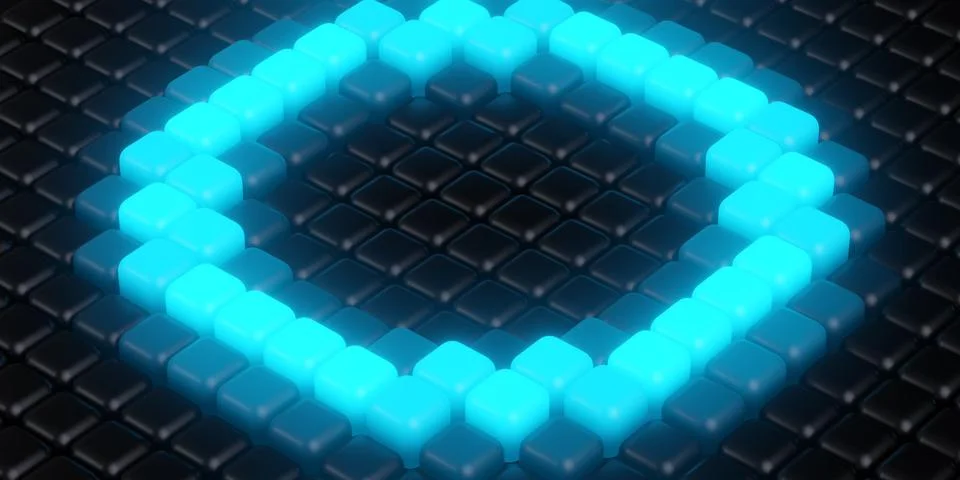 Glowing Cyan Square Frame on Dark Digital Grid Stock Illustration