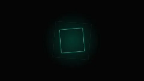 A glowing cyan square frame floating against a deep solid black background Stock Footage 339615309