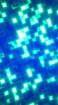 Glowing cyan square grid on a blue background, forming an abstract futurist.. Stock Illustration
