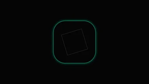 A glowing cyan square icon with a tilted inner dashed line on black backgroun Video stock 339619231