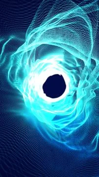 Glowing cyan vortex with flowing mesh lines and a bright central opening, c.. Stock Illustration