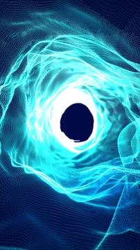 Glowing cyan vortex with flowing mesh lines and a bright central opening, c.. Illustrazione stock