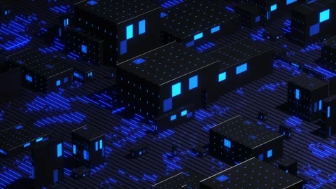 Glowing Cyber Circuit Grid Tech Loop Animation Stock Footage 313281386